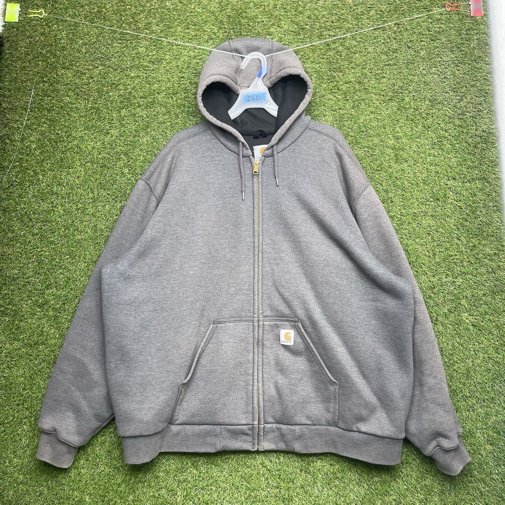 Carhartt Rain Defender Hoodie Mens 2XL Gray Thermal Lined Full Zip Work Jacket